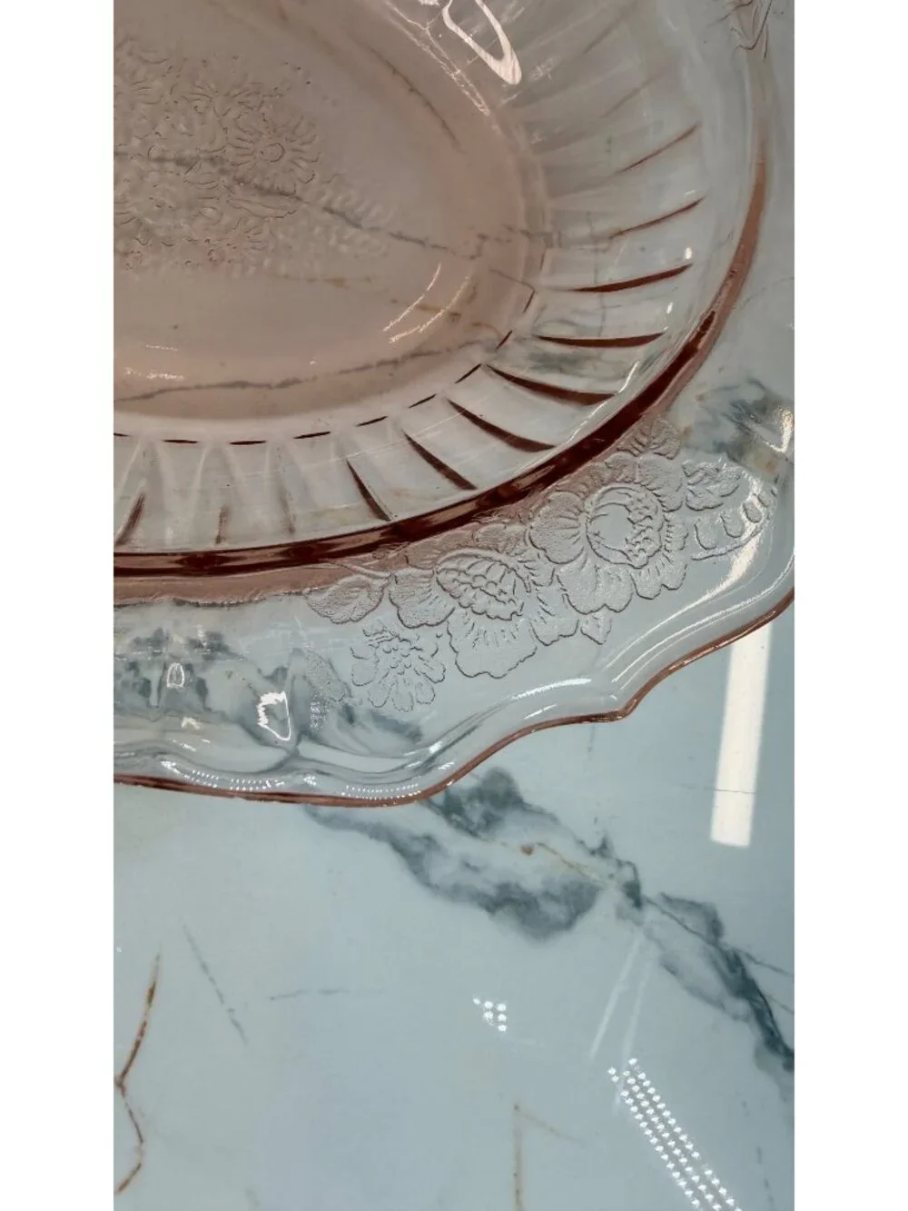 Vintage Anchor Hocking Mayfair Open Rose pink depression glass oval handled serv